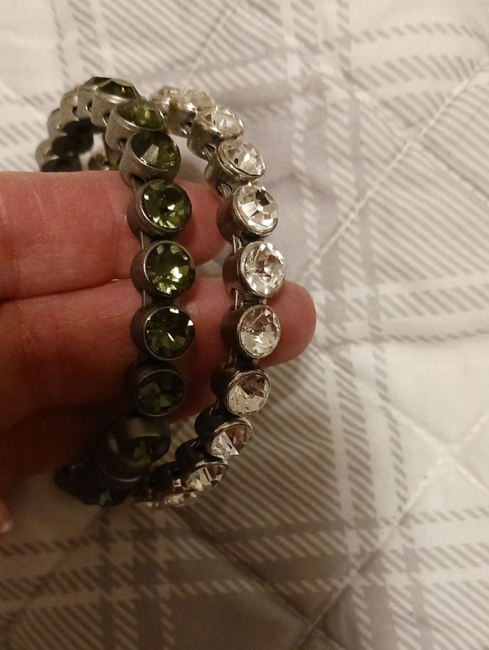 Crystal Tennis Bracelet Set - Green and Clear Stones